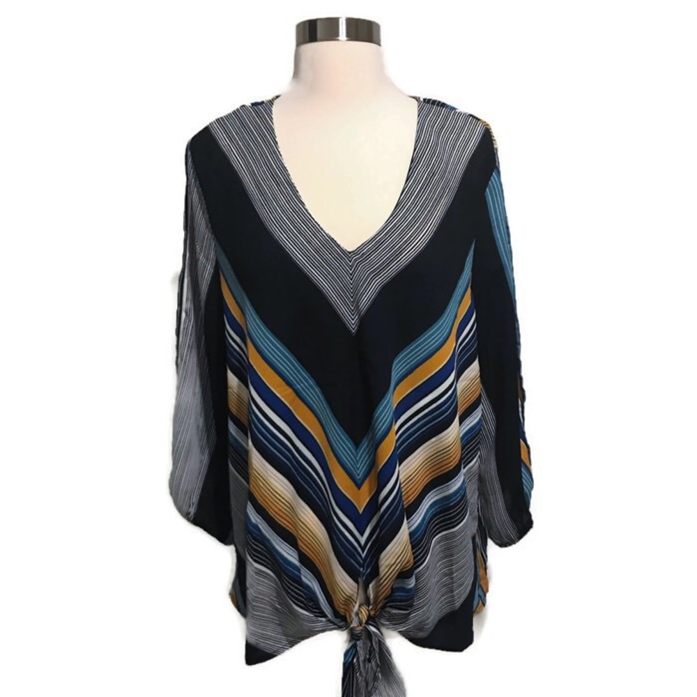 Faith And Joy Blue Stripes Top Slit Sleeve XL Tie